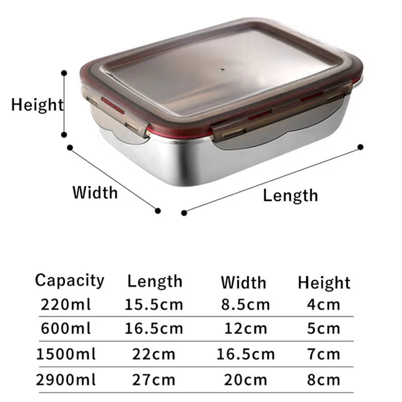 Stainless Steel Thermal Lunch Box Microwae Heating Sealed Bento Box With Lid Kitchen Fridge Fresh-Keeping Food Storage Container (Set Of 4)