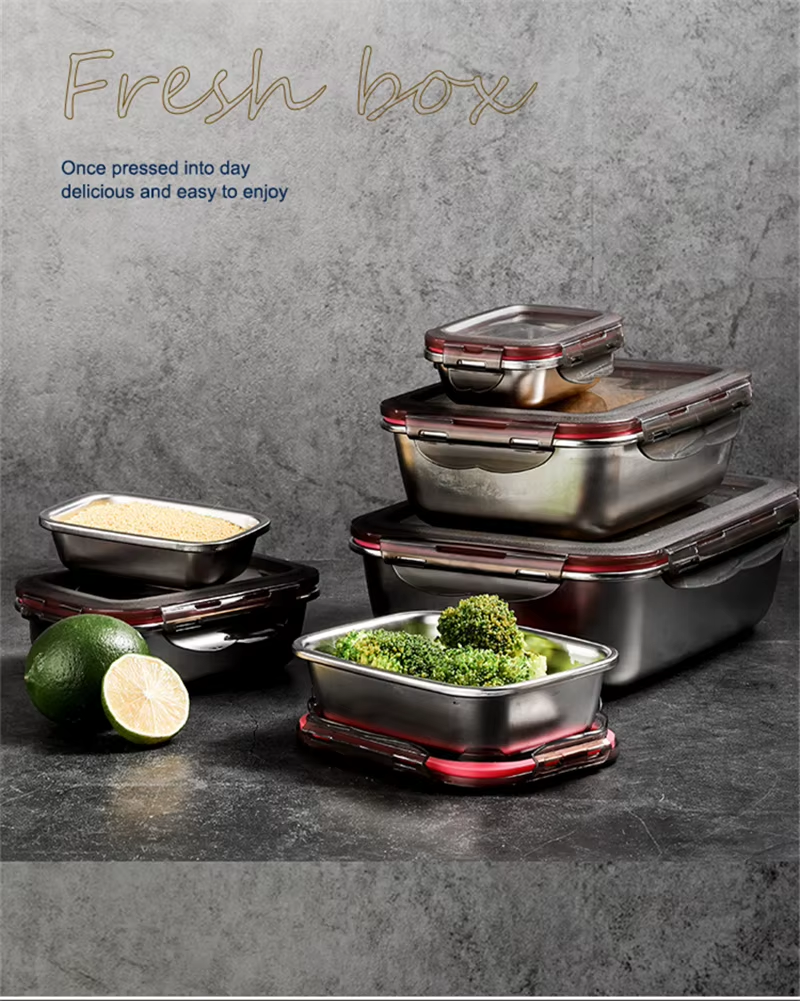 Stainless Steel Thermal Lunch Box Microwae Heating Sealed Bento Box With Lid Kitchen Fridge Fresh-Keeping Food Storage Container (Set Of 4)