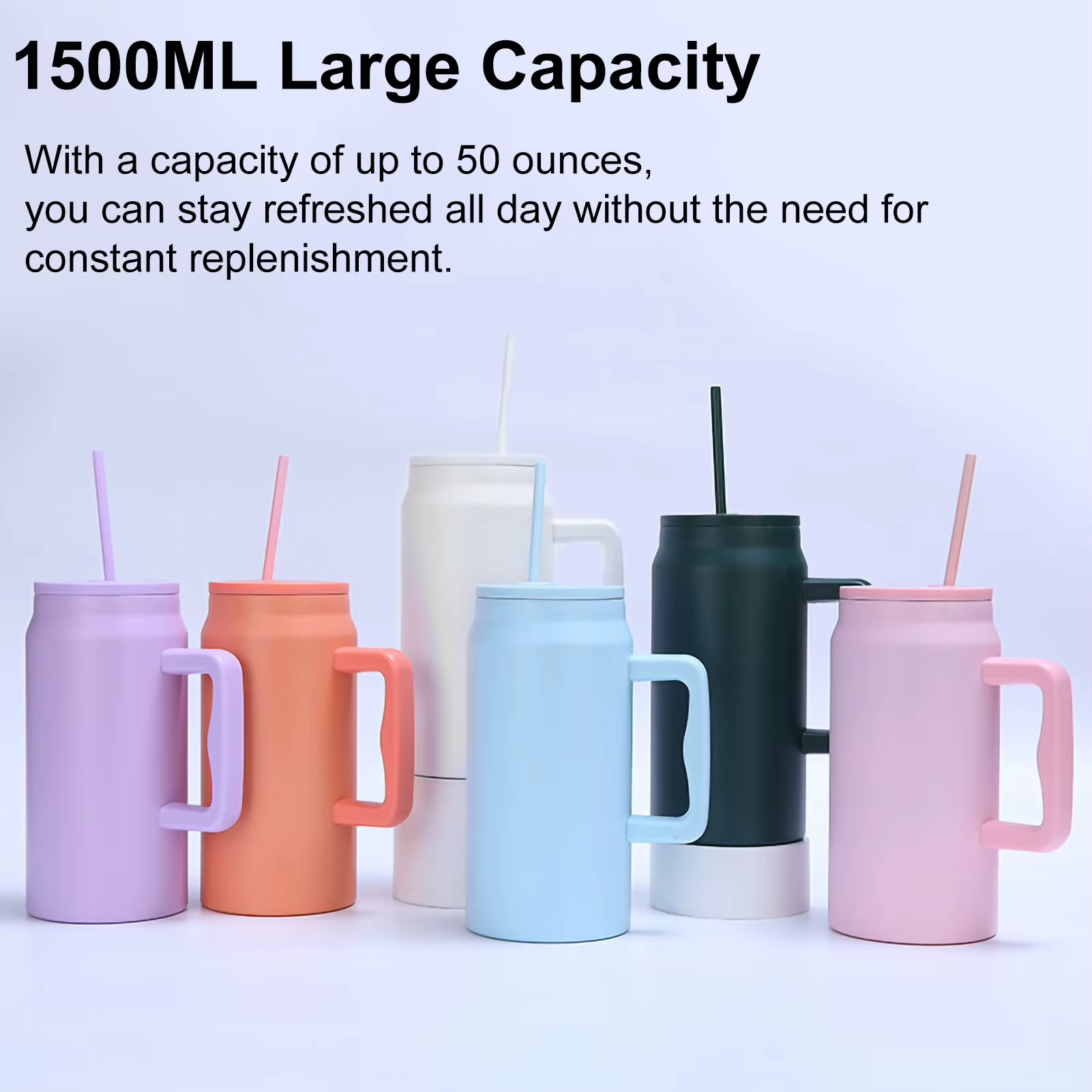 Stainless Steel Thermos Cup 50Oz Large Capacity Straw Cups Vacuum Insulated Mugs Portable Cup Handle Bottle Drinking Utensils