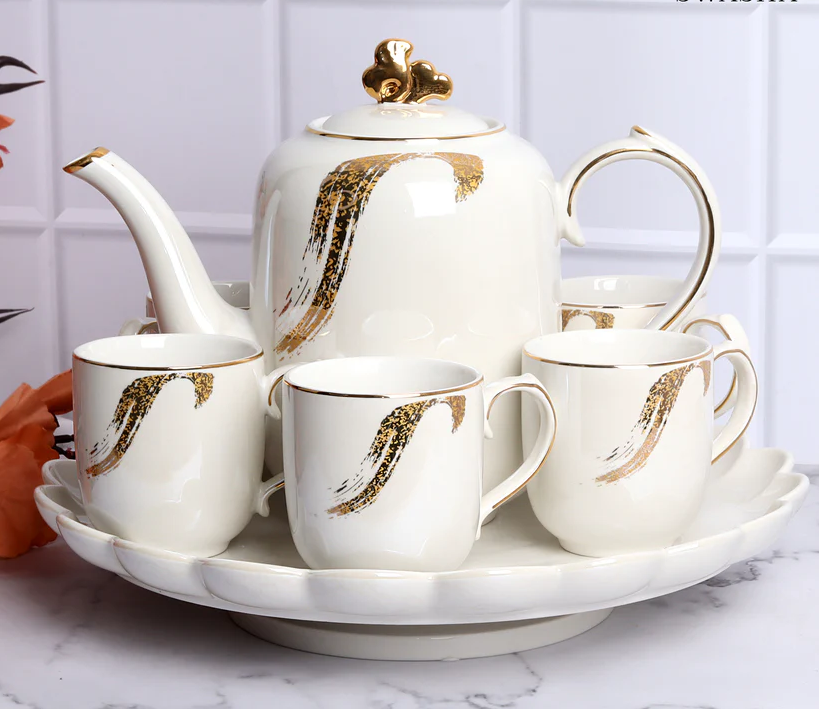 Tea Set With Kettle &Amp; Tray - 6 Cups