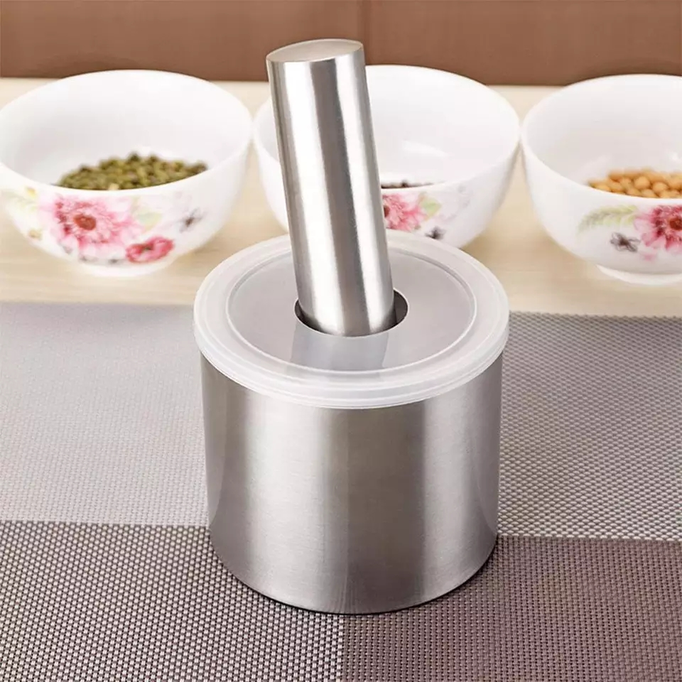 Stainless Steel Mortarr And Pestlee Set Masher Household Grinding Manual Mortarr Food Safe Spice Grinder Herb Container Pesto Powder Mortarr Pestlee