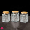 Vintage Glass Jars Canisters Glass Storage Retro Embossed Design Jars Airtight Canisters With Seal Wooden Lid 3 Pcs Set