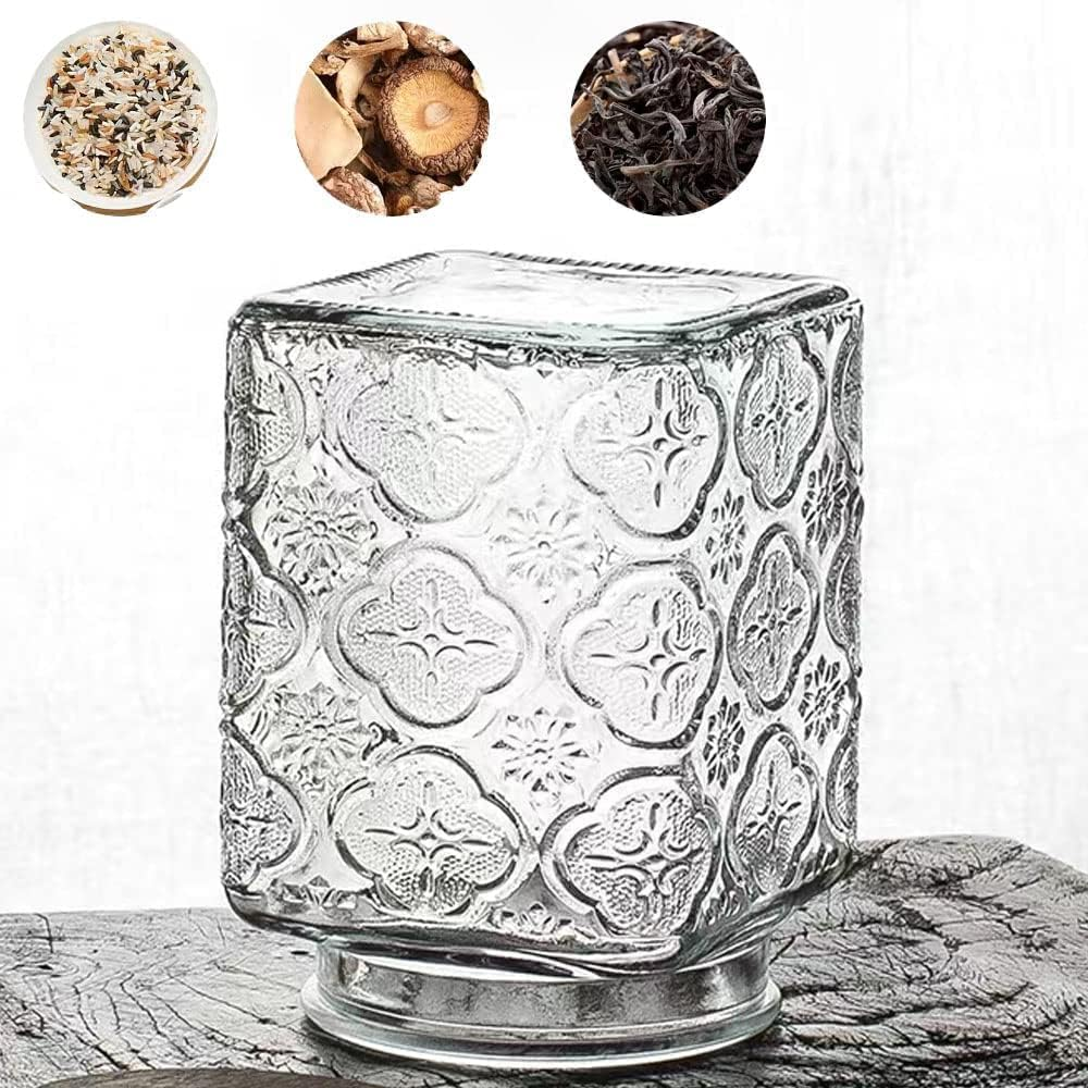 Vintage Glass Jars Canisters Glass Storage Retro Embossed Design Jars Airtight Canisters With Seal Wooden Lid 3 Pcs Set