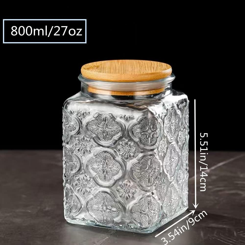 Vintage Glass Jars Canisters Glass Storage Retro Embossed Design Jars Airtight Canisters With Seal Wooden Lid 3 Pcs Set
