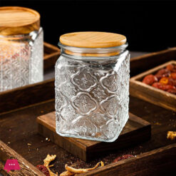 Vintage Glass Jars Canisters Glass Storage Retro Embossed Design Jars Airtight Canisters With Seal Wooden Lid 3 Pcs Set