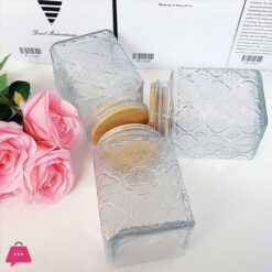 Vintage Glass Jars Canisters Glass Storage Retro Embossed Design Jars Airtight Canisters With Seal Wooden Lid 3 Pcs Set