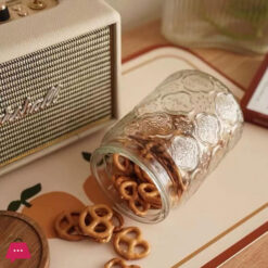 Vintage Glass Jars Canisters Glass Storage Retro Embossed Design Jars Round With Seal Wooden Lid 3 Pcs Set
