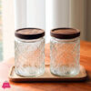 Vintage Glass Jars Canisters Glass Storage Retro Embossed Design Jars Round With Seal Wooden Lid 3 Pcs Set