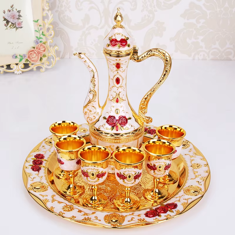 Wedding Zinc Alloy Golden Silver Flagon Kawa Set Gift Set Home Decor