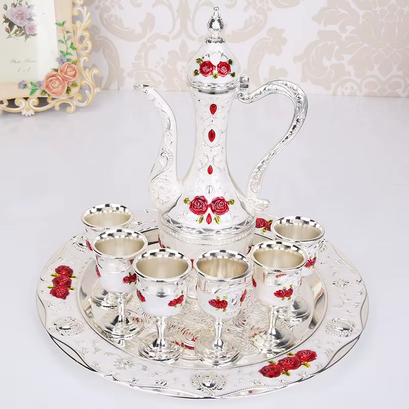 Wedding Zinc Alloy Golden Silver Flagon Kawa Set Gift Set Home Decor
