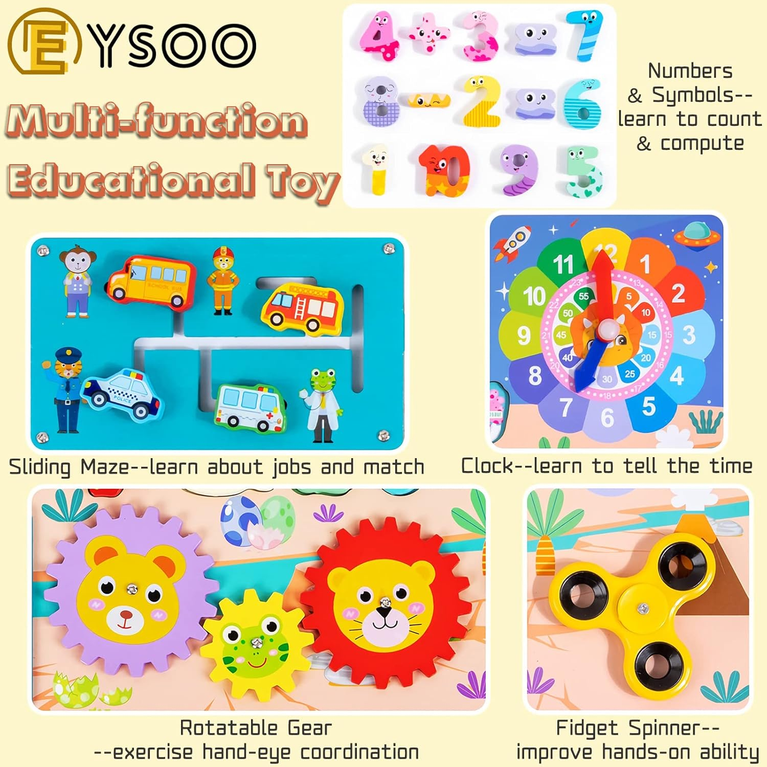 Wooden Number Puzzle 9-In-1 Montessori Toys For Toddlers Shape Sorting Toys Number Counting Toys Early Education Toys Matching Board Preschool Wooden