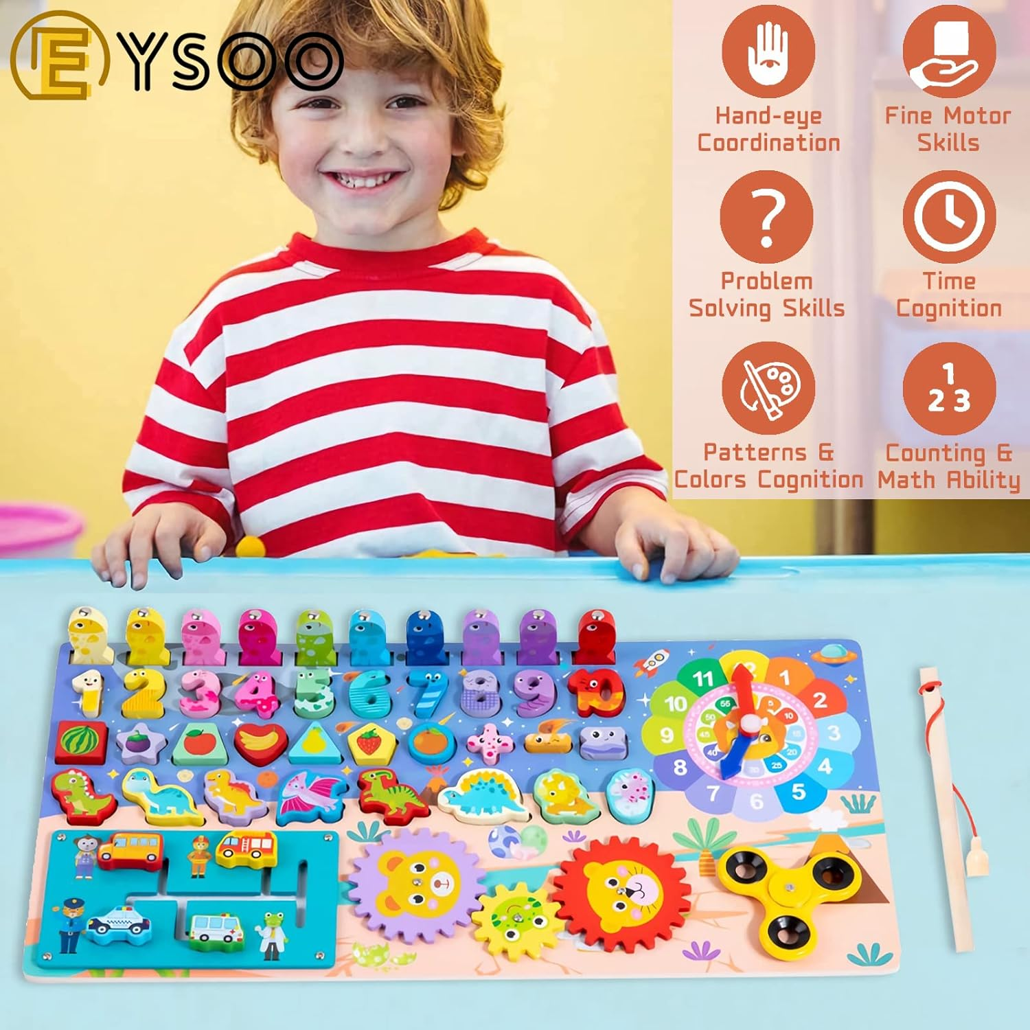 Wooden Number Puzzle 9-In-1 Montessori Toys For Toddlers Shape Sorting Toys Number Counting Toys Early Education Toys Matching Board Preschool Wooden