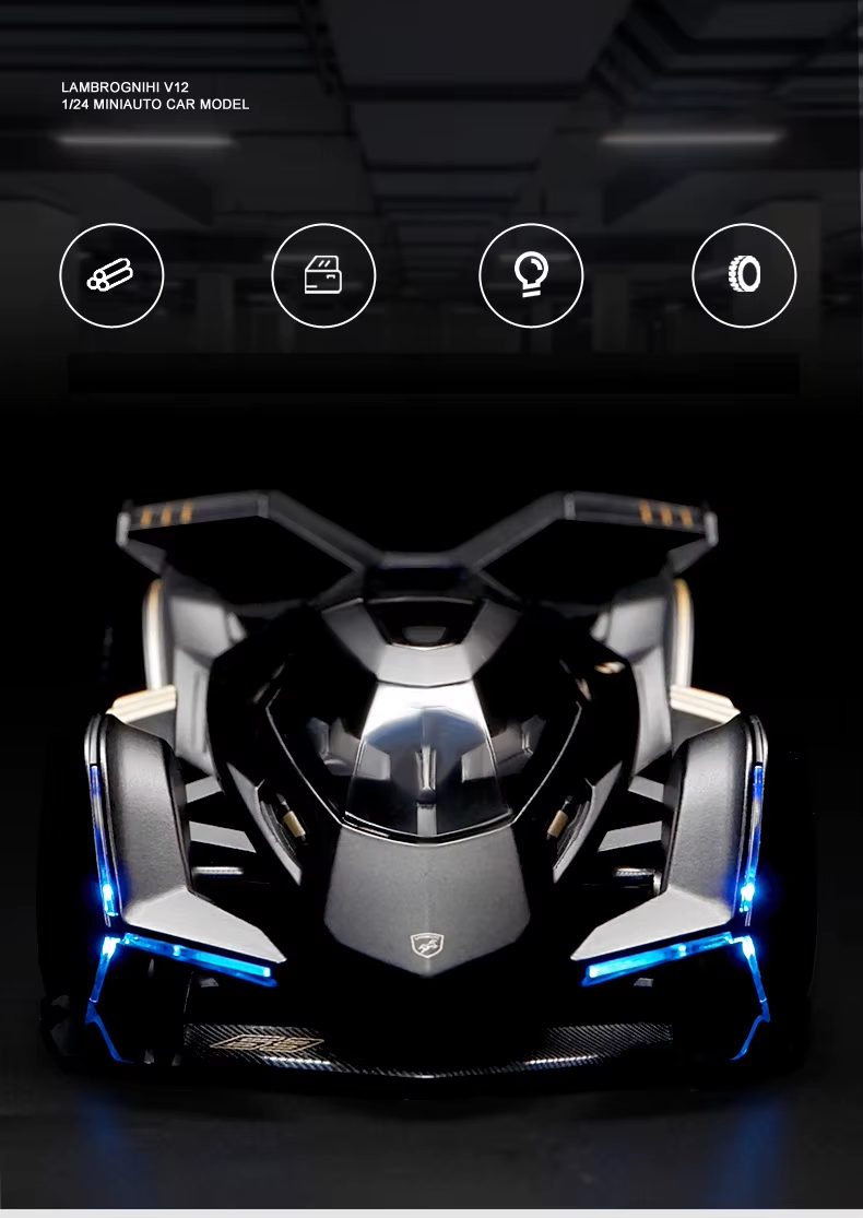 1:22 Lambos Vision Gran Turismo V12 Gt Alloy Model Diecast Sound Super Racing Lifting Tail Hot Car Wheel For Children Gifts