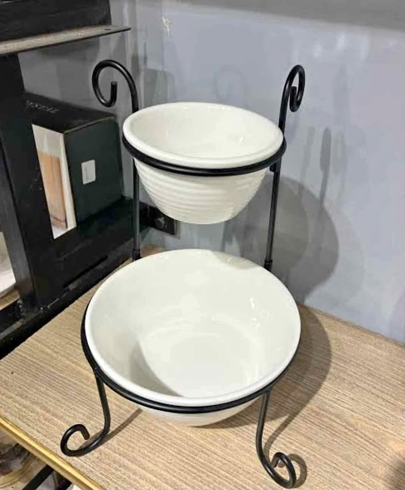 Danny Home 2 Tier Ceramic Serving Bowl Set With Stand