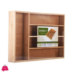 5 Compartment Bamboo Cutlery Tray, Kitchen Drawer Utensils Holder