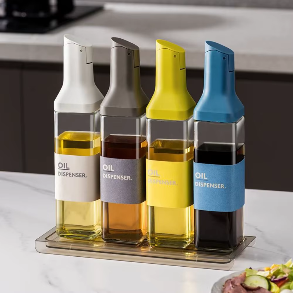 500Ml Sauce Dispenser Glass Oil Bottle Gravity Openning Oil Bottle