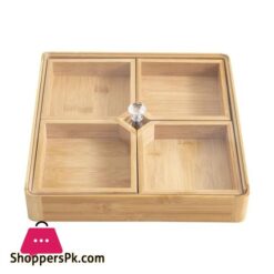 Bamboo Divided Serving Tray with Clear Acrylic Lid Dried Fruit Storage Box 4 Grid Nuts Platter Snack Candy Plate Container