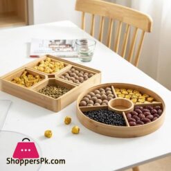 Bamboo Divided Serving Tray With Clear Acrylic Lid Dried Fruit Storage Box 4 Grid Nuts Platter Snack Candy Plate Container