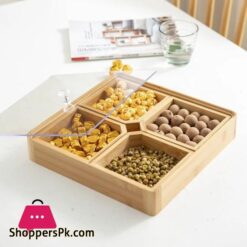 Bamboo Divided Serving Tray With Clear Acrylic Lid Dried Fruit Storage Box 4 Grid Nuts Platter Snack Candy Plate Container