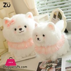 Plush Toy White Dog Pink Lace Decor Cute Stuffed Animal White Dog