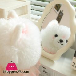 Plush Toy White Dog Pink Lace Decor Cute Stuffed Animal White Dog