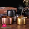 Windproof Ashtray Tabletop Round Stainless-Steel Cigarette Ashtray Set (Golden,Windproof) 12 Cm