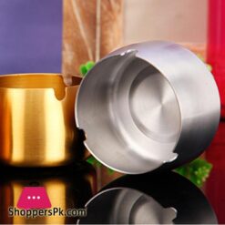 Windproof Ashtray Tabletop Round Stainless-Steel Cigarette Ashtray Set (Golden,Windproof) 9 CM