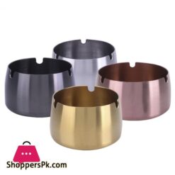 Windproof Ashtray Tabletop Round Stainless-Steel Cigarette Ashtray Set (Golden,Windproof) 16 CM