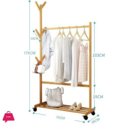 Bamboo Wood Modern Standing Coat Rack Floor Hanger Clothes Solution