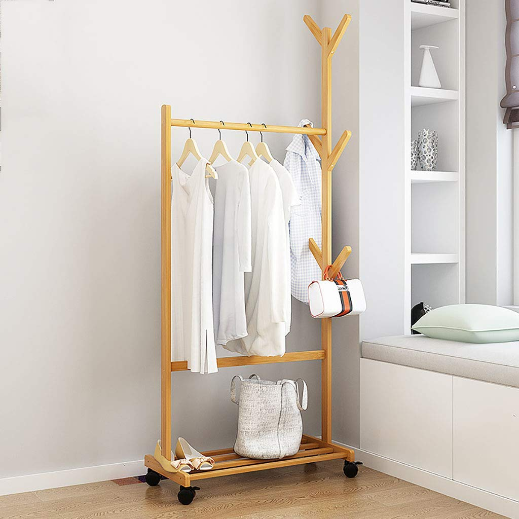 Bamboo Wood Modern Standing Coat Rack Floor Hanger Clothes Solution