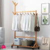 Bamboo Wood Modern Standing Coat Rack Floor Hanger  Clothes Solution