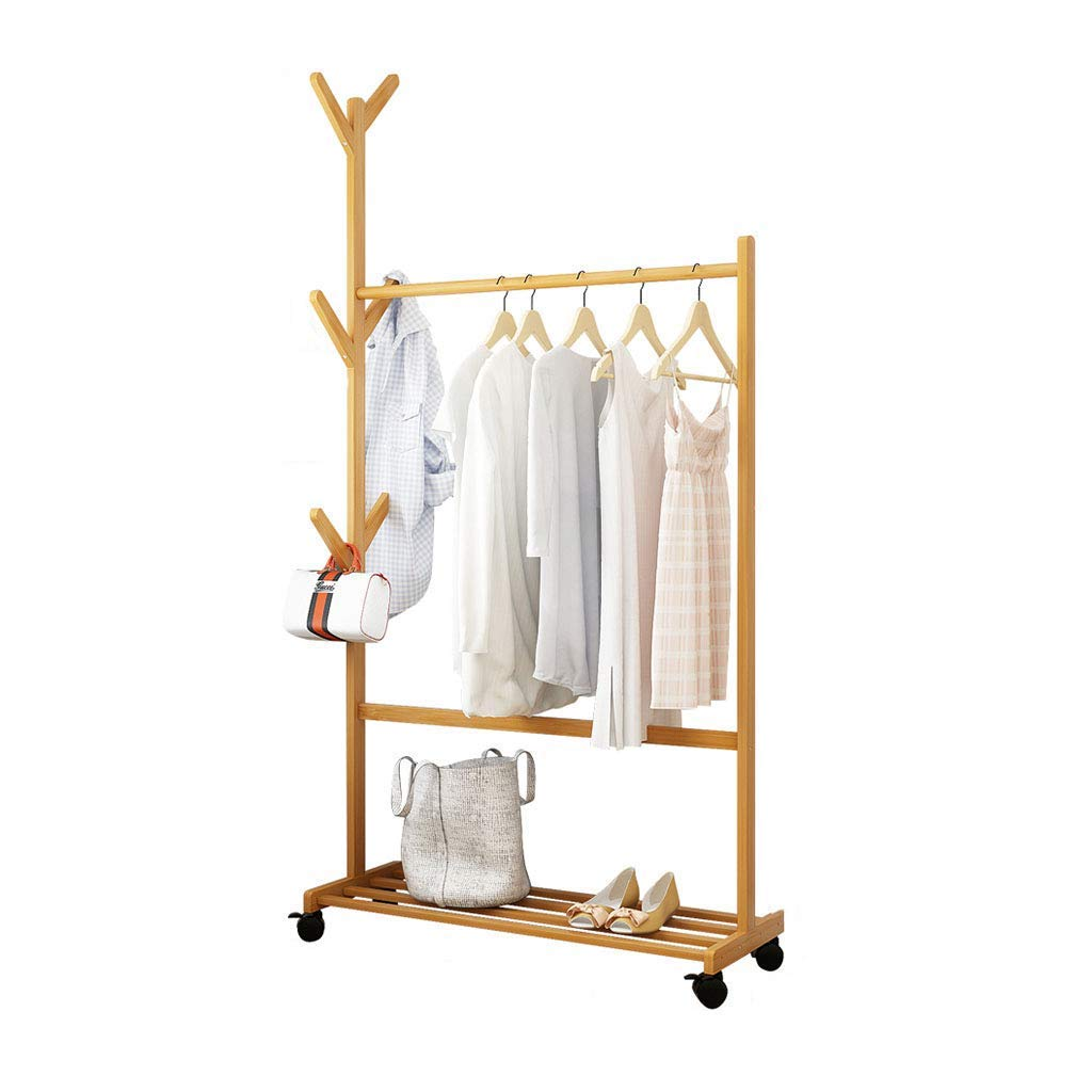 Bamboo Wood Modern Standing Coat Rack Floor Hanger Clothes Solution