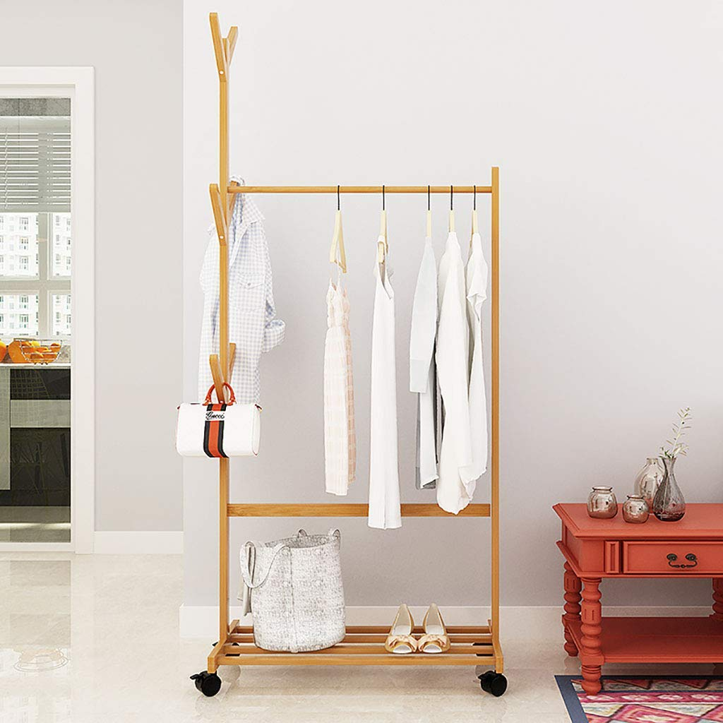 Bamboo Wood Modern Standing Coat Rack Floor Hanger Clothes Solution