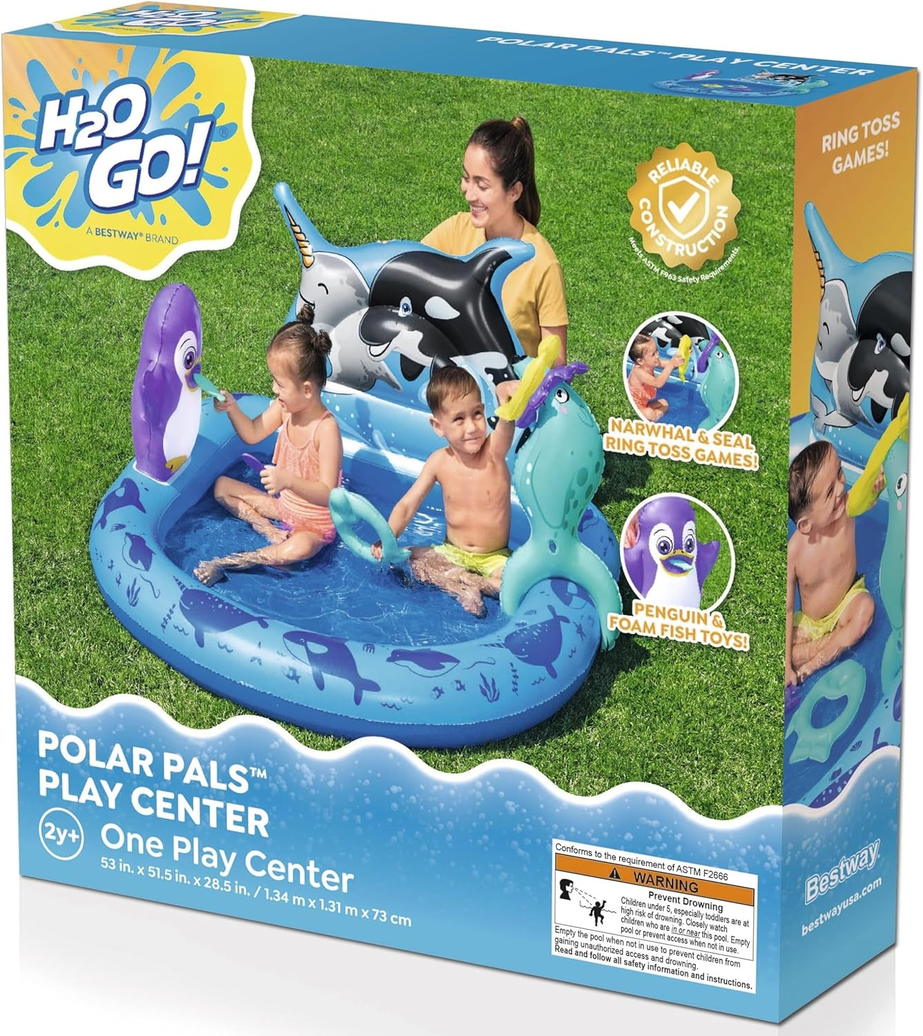 Bestway Polar Pals Kids Inflatable Water Play Center Outdoor Summer Pool Toy For Children Ages +2 53&Quot; X 51.5&Quot; X 28.5&Quot;)