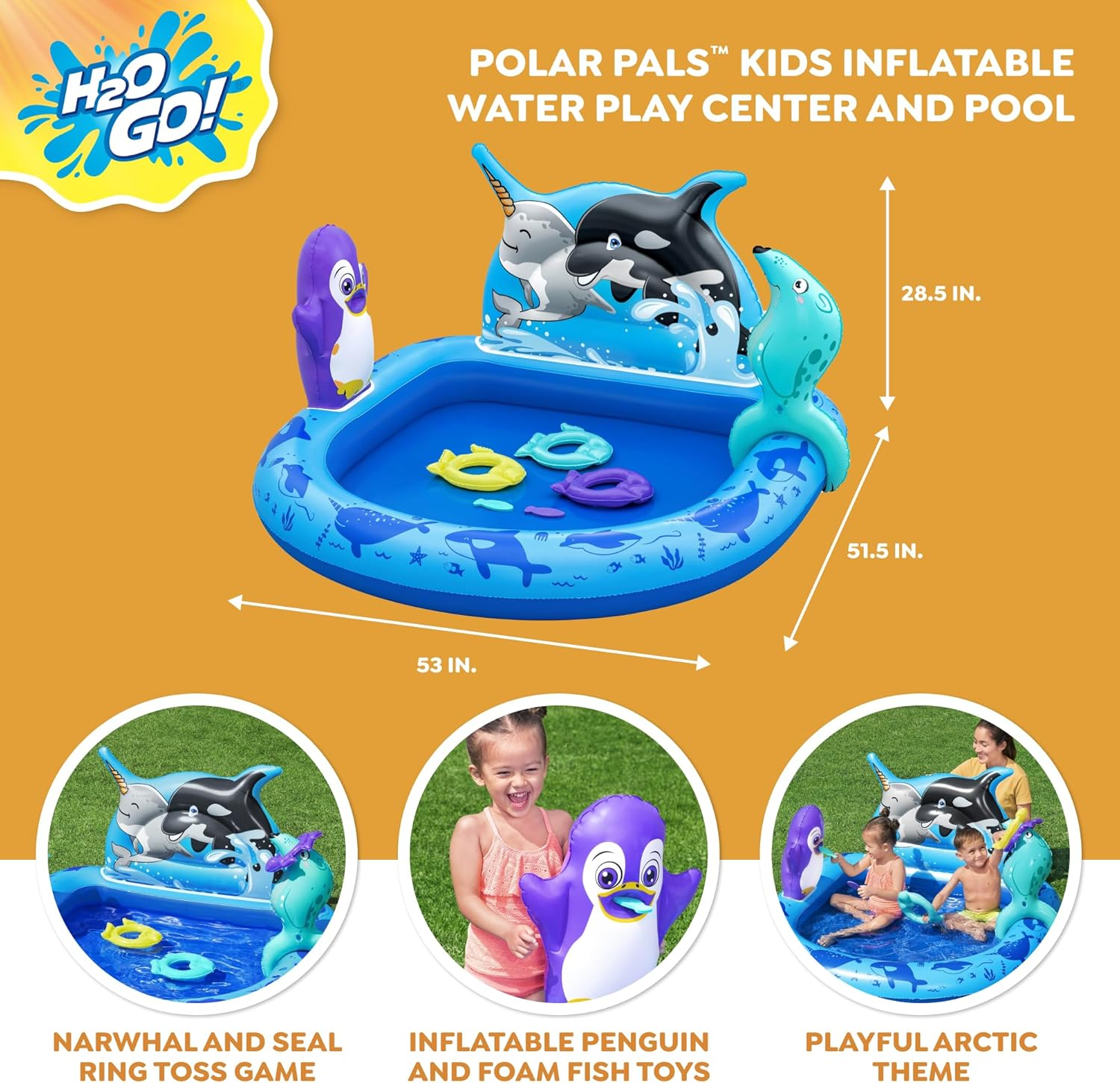 Bestway Polar Pals Kids Inflatable Water Play Center Outdoor Summer Pool Toy For Children Ages +2 53&Quot; X 51.5&Quot; X 28.5&Quot;)