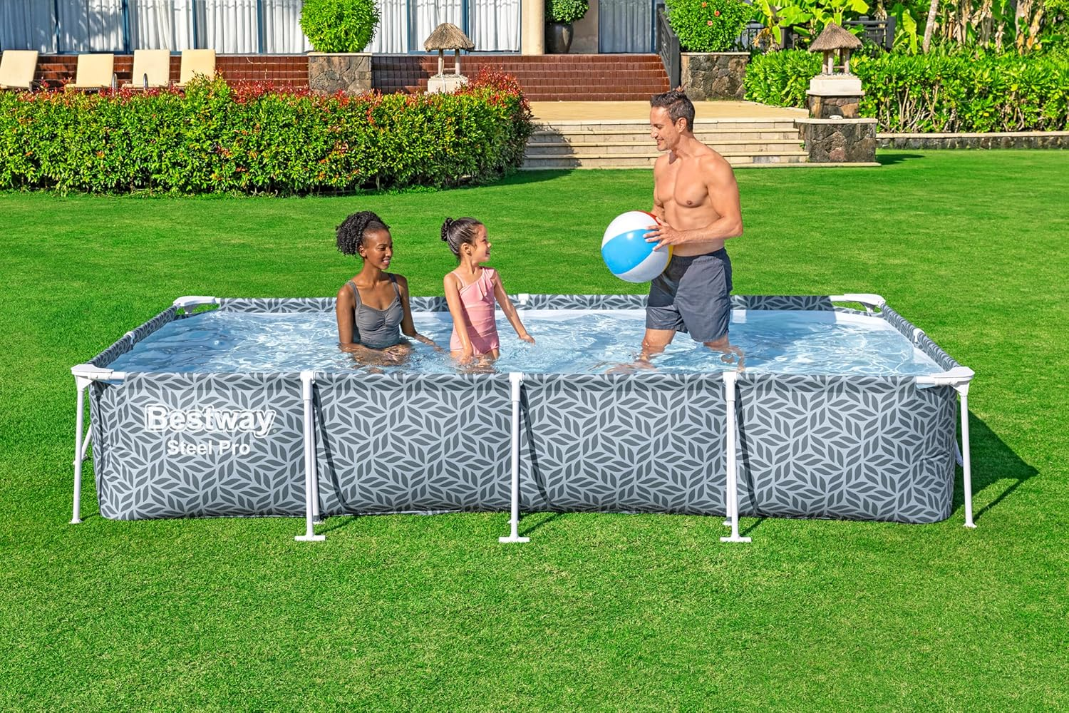 Bestway Steel Rectangle Above Ground Poo, Leaf Shape Pattern Swimming Pool 12' X 6'7&Quot; X 26&Quot;