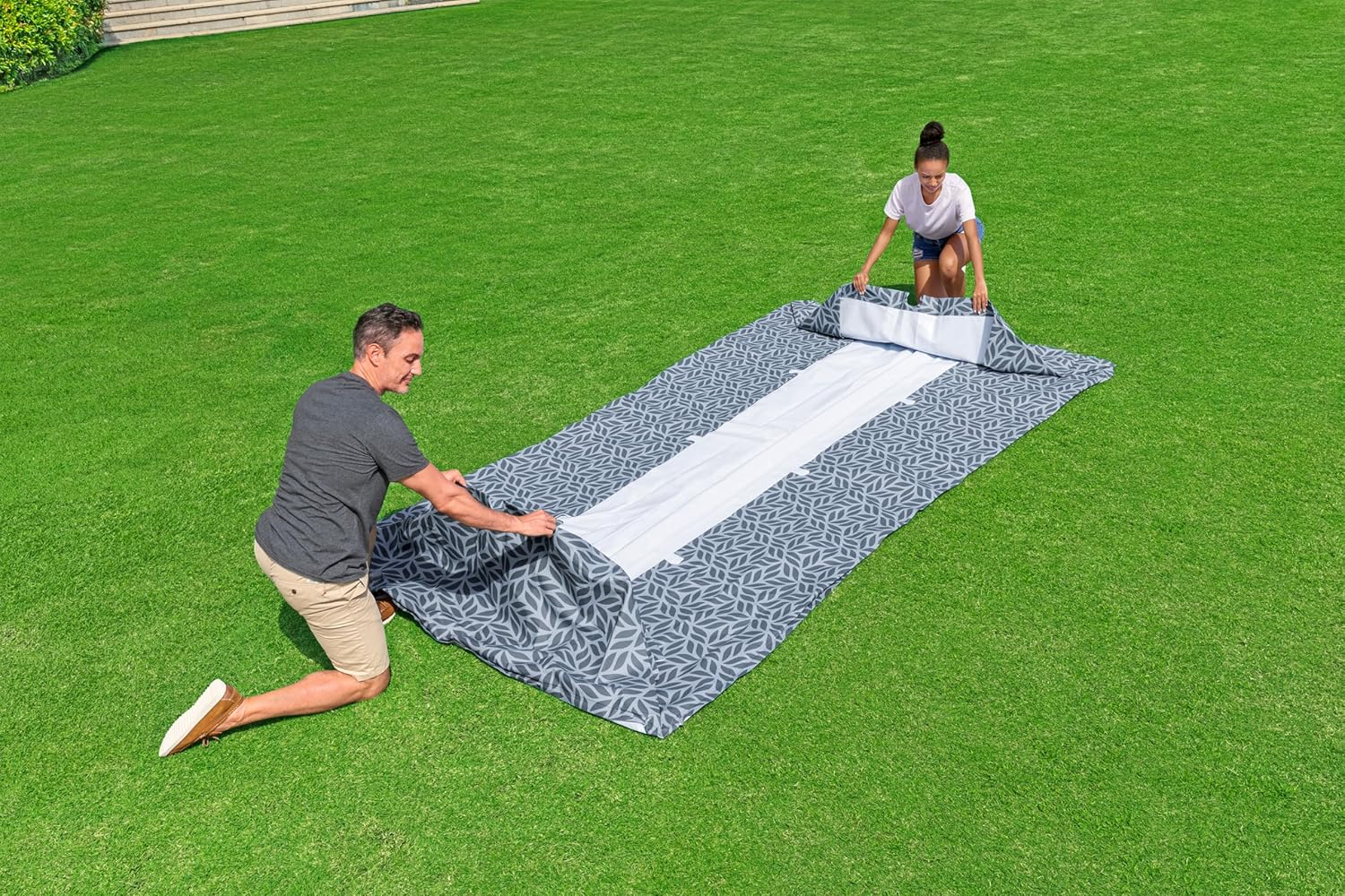 Bestway Steel Rectangle Above Ground Poo, Leaf Shape Pattern Swimming Pool 12' X 6'7&Quot; X 26&Quot;