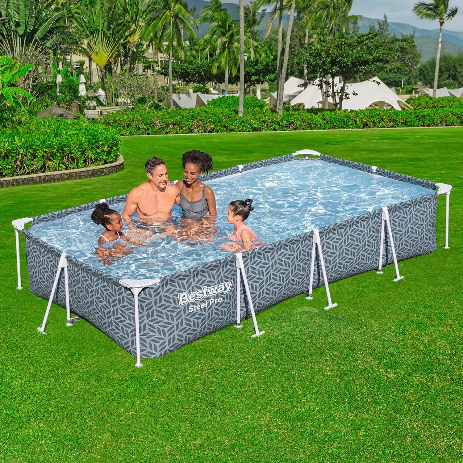 Bestway Steel Rectangle Above Ground Poo, Leaf Shape Pattern Swimming Pool 12' X 6'7&Quot; X 26&Quot;