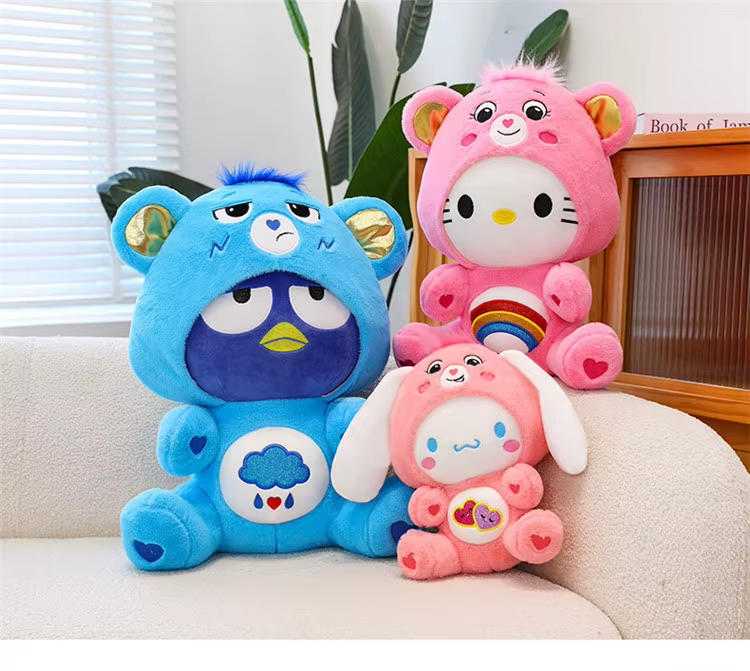 Cartoon Care Bears Cross-Dressing Hello Kitty Big Plush Toy Rainbow Bear Plush Doll Bedroom Pillow Kid Birthday Gift
