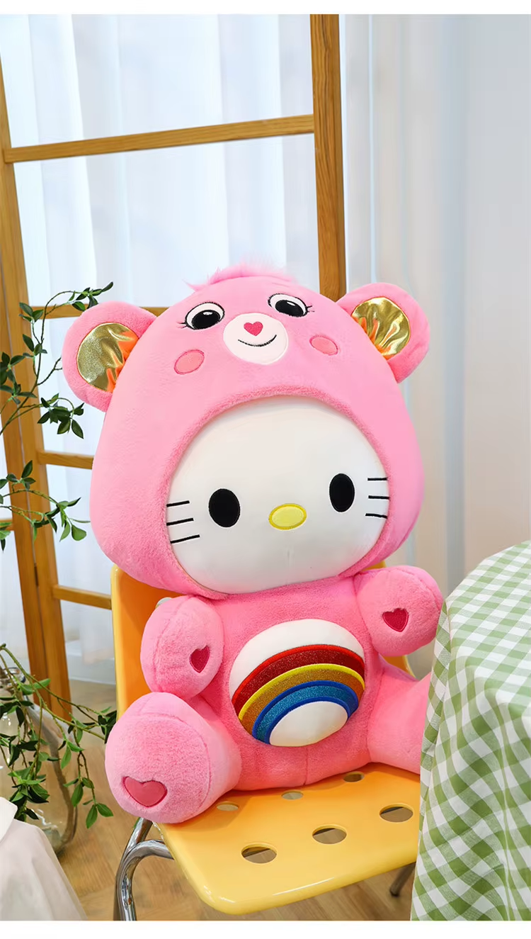 Cartoon Care Bears Cross-Dressing Hello Kitty Big Plush Toy Rainbow Bear Plush Doll Bedroom Pillow Kid Birthday Gift