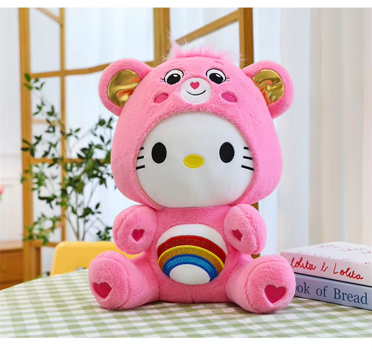 Cartoon Care Bears Cross-Dressing Hello Kitty Big Plush Toy Rainbow Bear Plush Doll Bedroom Pillow Kid Birthday Gift