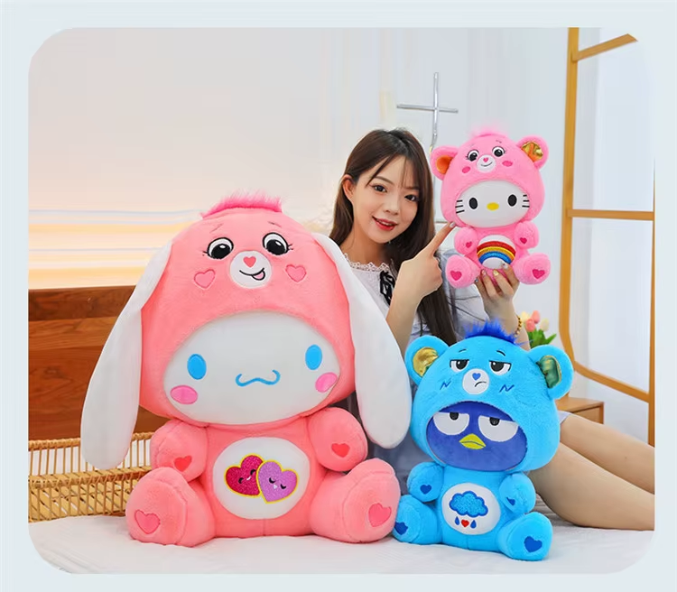 Cartoon Care Bears Cross-Dressing Hello Kitty Big Plush Toy Rainbow Bear Plush Doll Bedroom Pillow Kid Birthday Gift