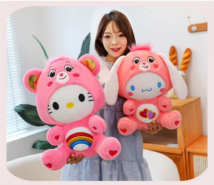 Cartoon Care Bears Cross-Dressing Hello Kitty Big Plush Toy Rainbow Bear Plush Doll Bedroom Pillow Kid Birthday Gift