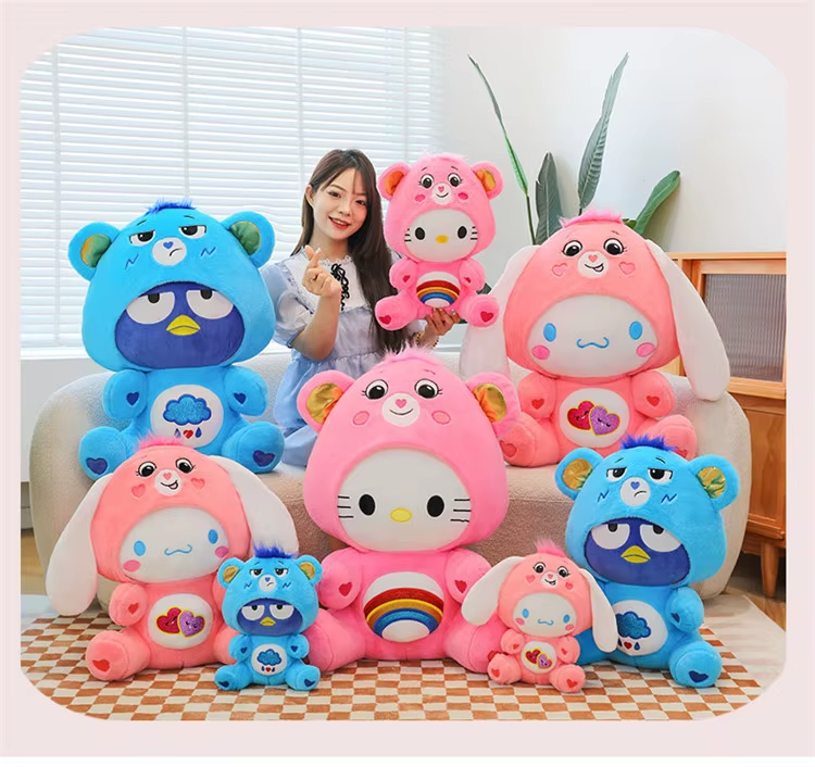 Cartoon Care Bears Cross-Dressing Hello Kitty Big Plush Toy Rainbow Bear Plush Doll Bedroom Pillow Kid Birthday Gift