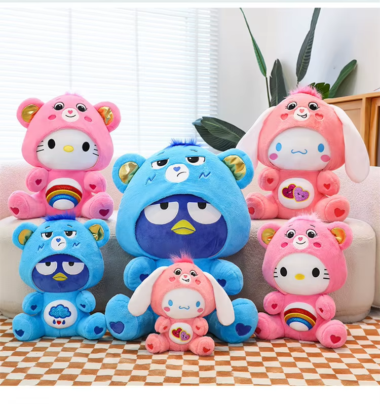 Cartoon Care Bears Cross-Dressing Hello Kitty Big Plush Toy Rainbow Bear Plush Doll Bedroom Pillow Kid Birthday Gift