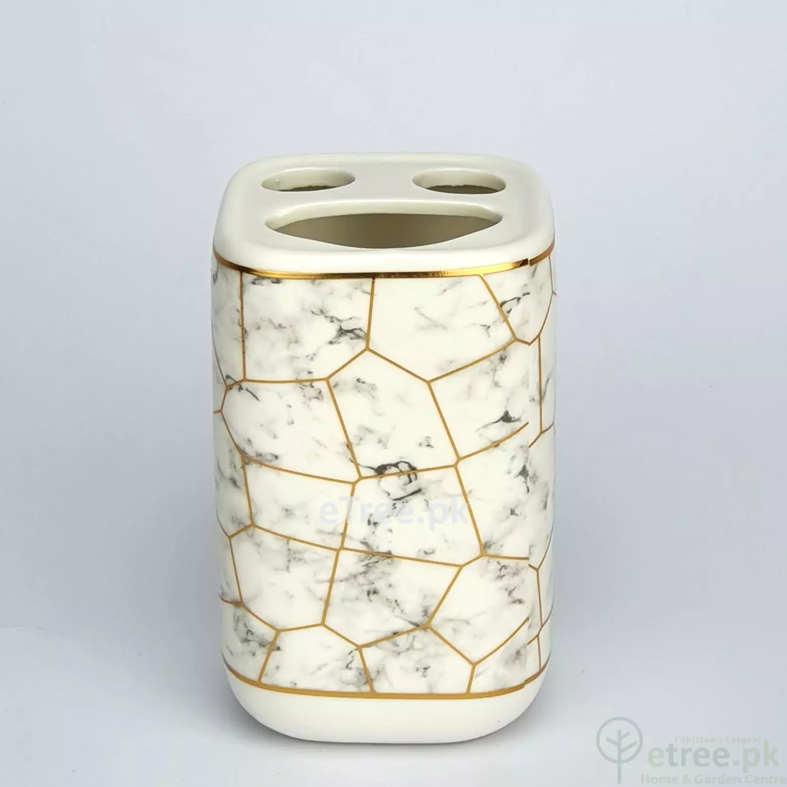 Ceramic Bathroom Luxurious Accessories Set - 4 Pcs Gold And White