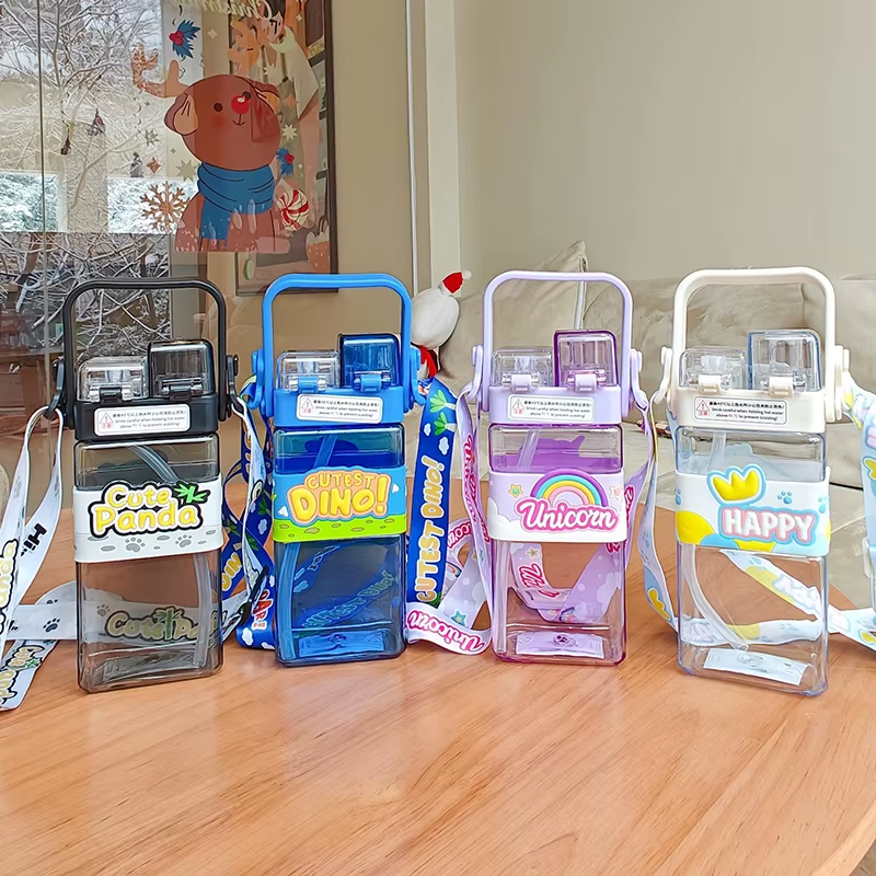 Cute Animals Water Bottle For Kids Children Unicorn Bottles With Straws Strap Leak Proof