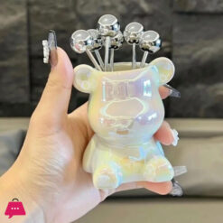 Cute Bear Stainless Steel Dessert Forks For Party Tasting Dessert Fruit Pickle Fruit Pick