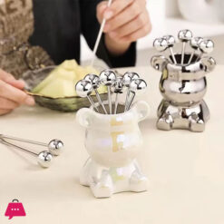 Cute Bear Stainless Steel Dessert Forks For Party Tasting Dessert Fruit Pickle Fruit Pick