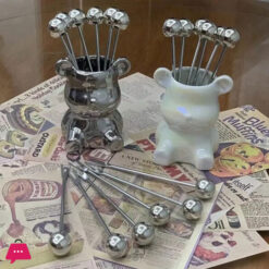Cute Bear Stainless Steel Dessert Forks For Party Tasting Dessert Fruit Pickle Fruit Pick